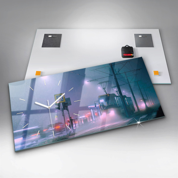 Zegar ścienny poziomy Warszawa we mgle