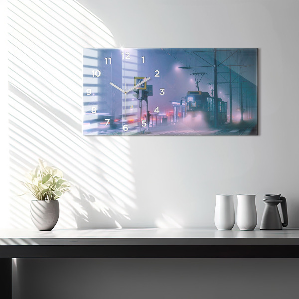 Zegar ścienny poziomy Warszawa we mgle