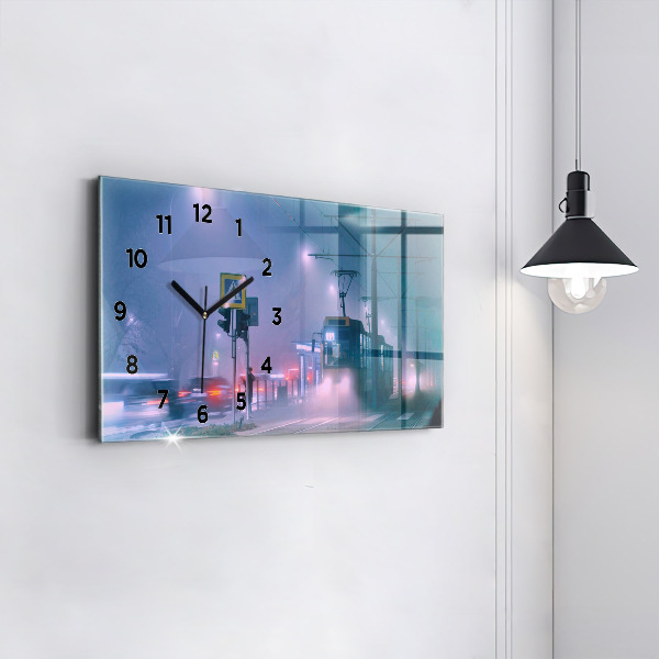 Zegar ścienny poziomy Warszawa we mgle