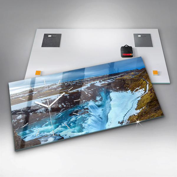 Zegar ścienny poziomy Wodospad Gullfoss na Islandii