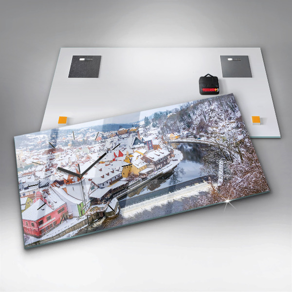 Zegar szklany poziomy Panorama miasta w zimie