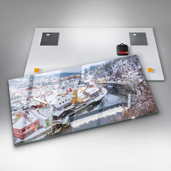 Zegar szklany poziomy Panorama miasta w zimie