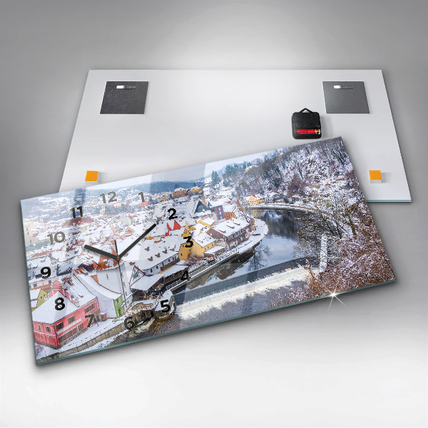 Zegar szklany poziomy Panorama miasta w zimie