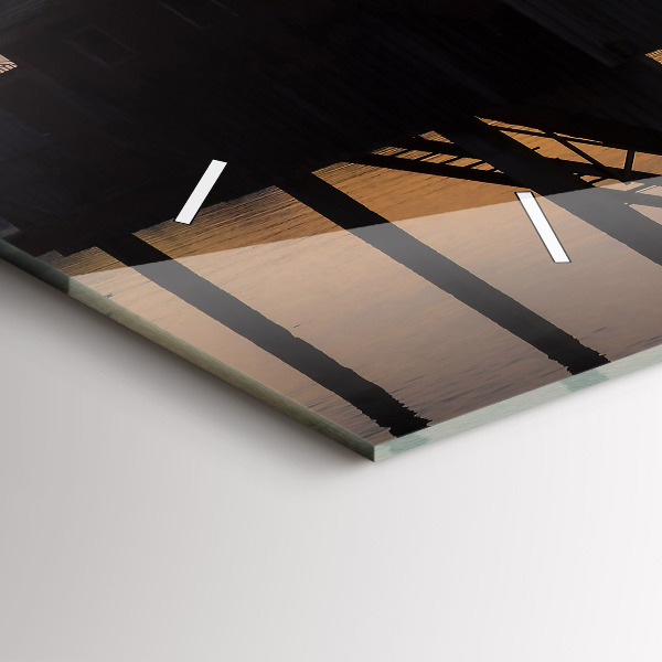 Zegar szklany poziomy Zachód słońca nad jeziorem