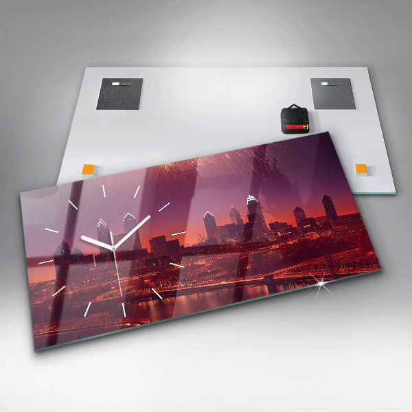 Zegar szklany poziomy Miasto nocą w Philadelphia