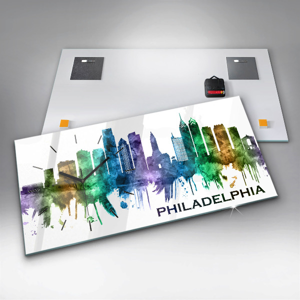 Zegar szklany poziomy Kolorowa Philadelphia