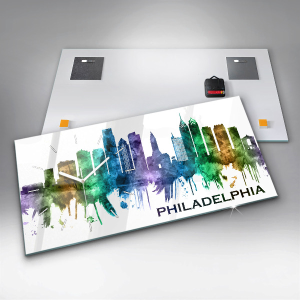 Zegar szklany poziomy Kolorowa Philadelphia