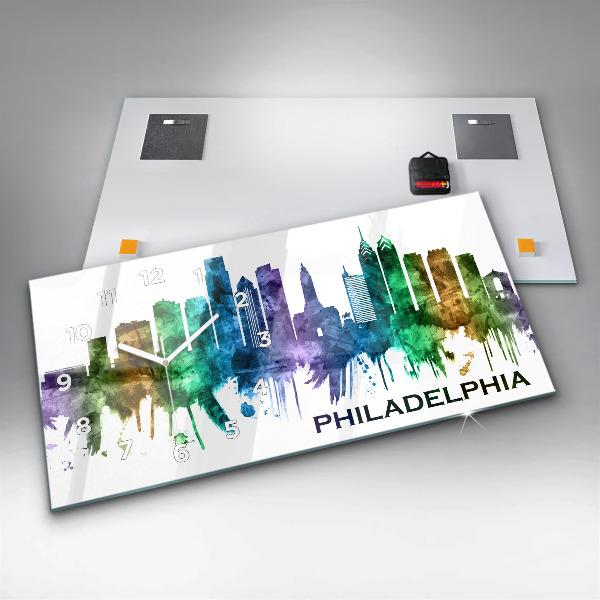 Zegar szklany poziomy Kolorowa Philadelphia