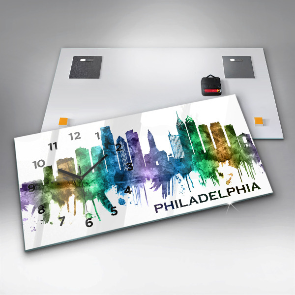 Zegar szklany poziomy Kolorowa Philadelphia
