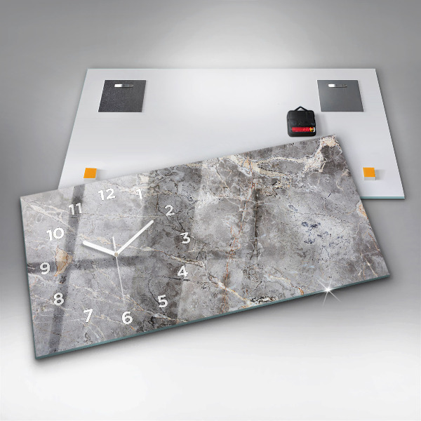 Zegar szklany poziomy Szary Granit Marmur Kamień