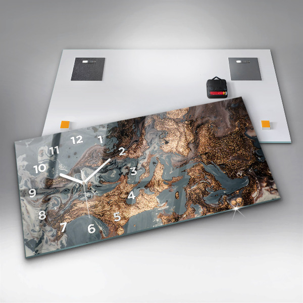 Zegar szklany poziomy Marmur Sztuka Abstrakcja