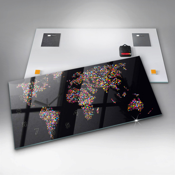 Zegar ścienny poziomy Mapa świata z kropek