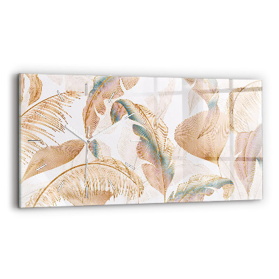 Zegar szklany poziomy Wzór liści natura