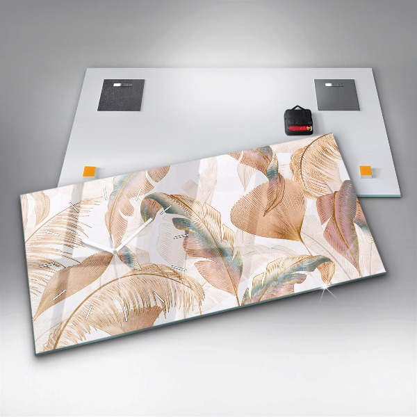 Zegar szklany poziomy Wzór liści natura