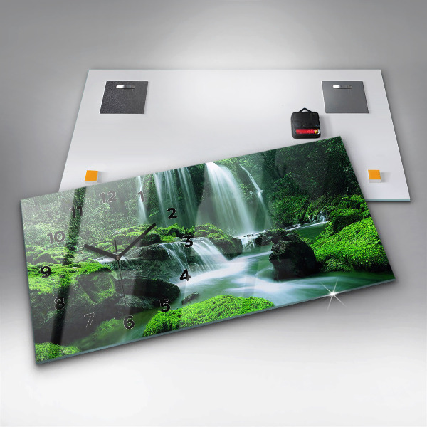 Zegar szklany poziomy Wodospad wśród mchu