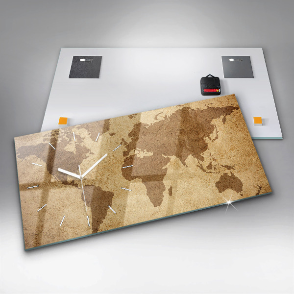 Zegar ścienny poziomy Mapa świata vintage