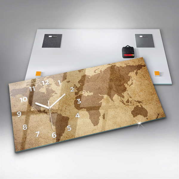 Zegar ścienny poziomy Mapa świata vintage