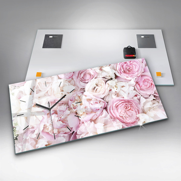 Zegar szklany poziomy Dekoracyjne kwiaty