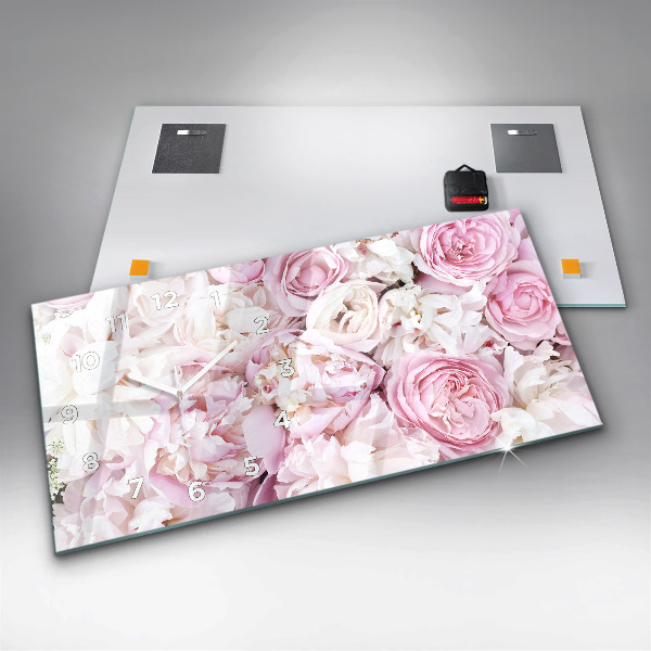 Zegar szklany poziomy Dekoracyjne kwiaty