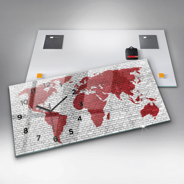 Zegar szklany poziomy Ściana z cegieł Mapa Świata