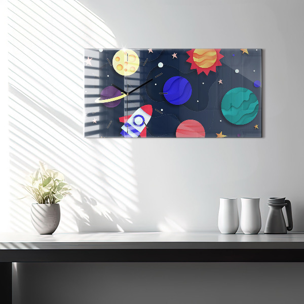 Zegar szklany poziomy Dziecięcy kosmos