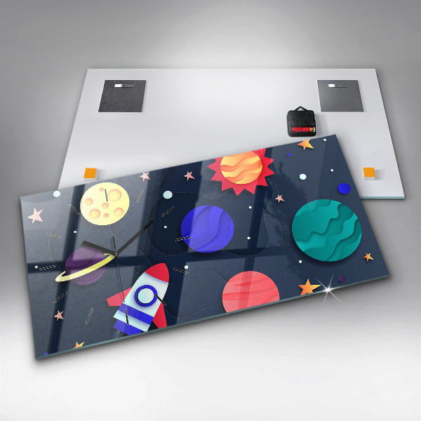 Zegar szklany poziomy Dziecięcy kosmos