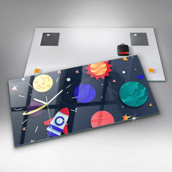 Zegar szklany poziomy Dziecięcy kosmos