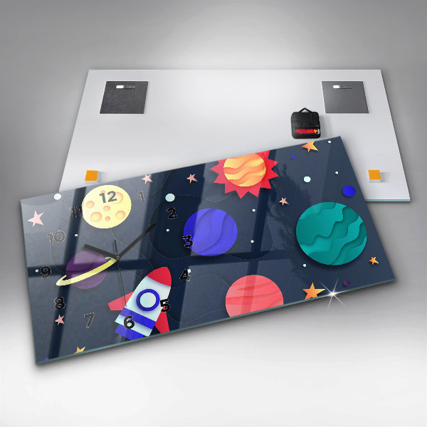 Zegar szklany poziomy Dziecięcy kosmos
