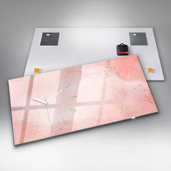 Zegar szklany poziomy Różowy marmur
