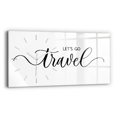 Zegar szklany poziomy Napis Travel