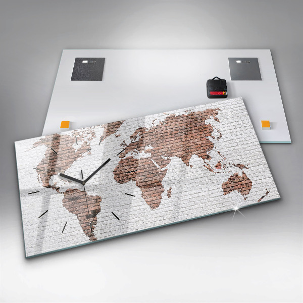 Zegar szklany poziomy Ceglana mapa świata