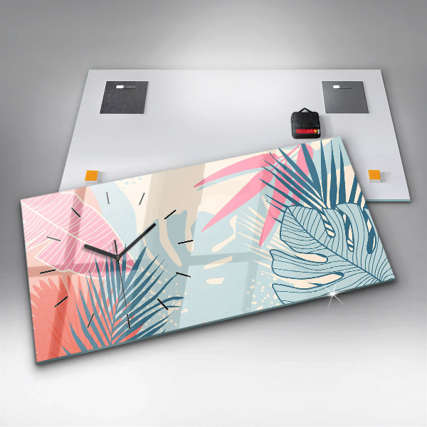 Zegar szklany poziomy Pastelowe liście