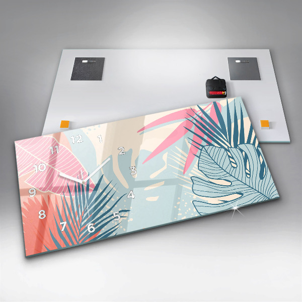 Zegar szklany poziomy Pastelowe liście