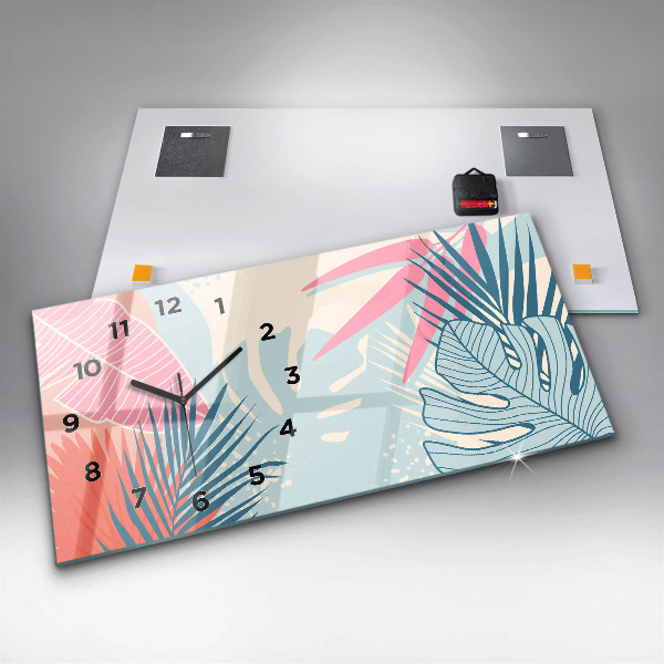 Zegar szklany poziomy Pastelowe liście