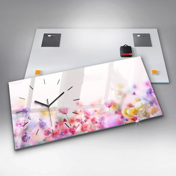 Zegar szklany poziomy Kwiaty na łące