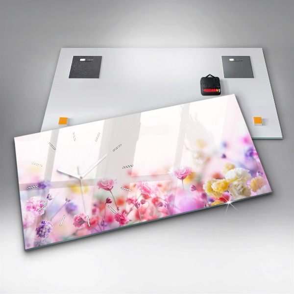 Zegar szklany poziomy Kwiaty na łące