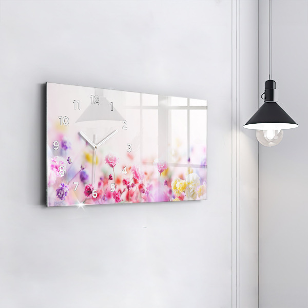 Zegar szklany poziomy Kwiaty na łące