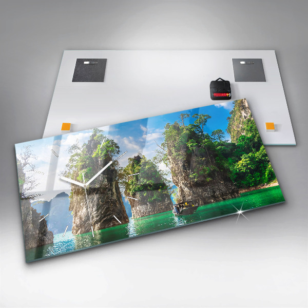 Zegar szklany poziomy Jezioro drzewa natura