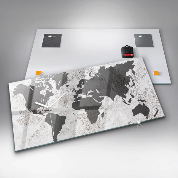 Zegar szklany poziomy Mapa świata beton