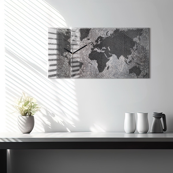 Zegar szklany poziomy Mapa świata beton