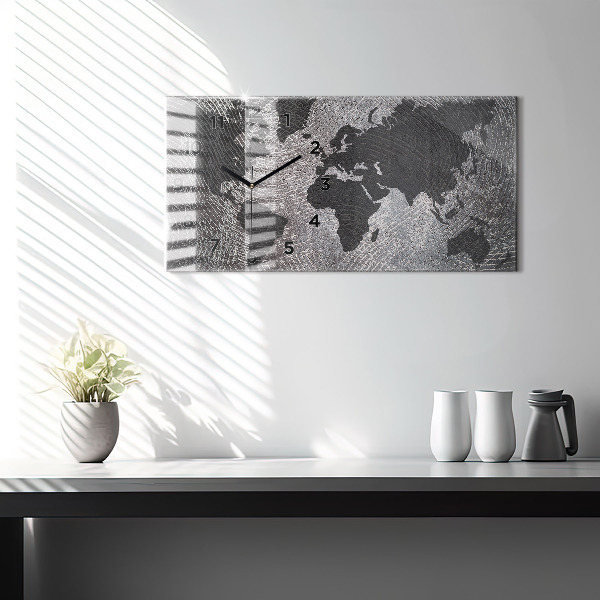 Zegar szklany poziomy Mapa świata beton
