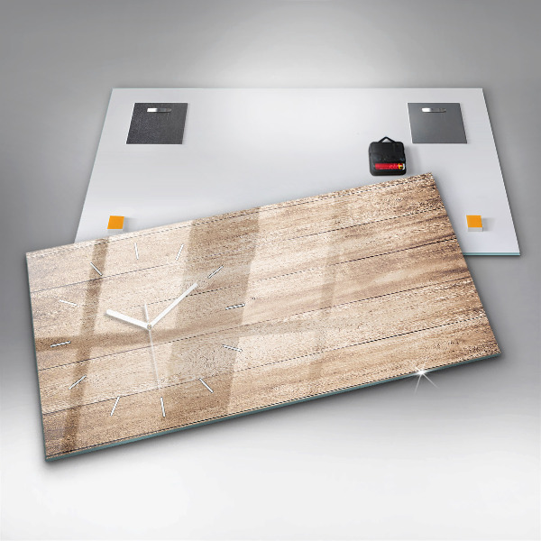 Zegar szklany poziomy Drewniana tekstura