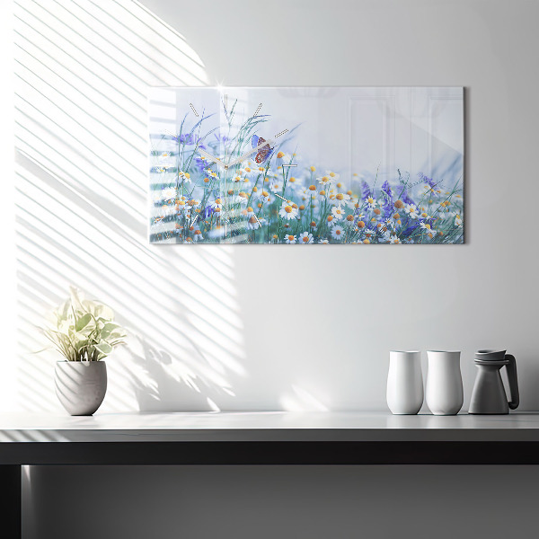 Zegar szklany poziomy Motyl na łące