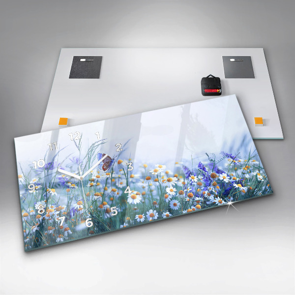 Zegar szklany poziomy Motyl na łące