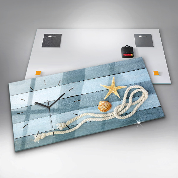 Zegar szklany poziomy Deski pasy i muszelka