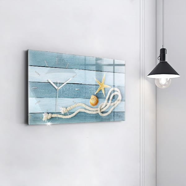 Zegar szklany poziomy Deski pasy i muszelka