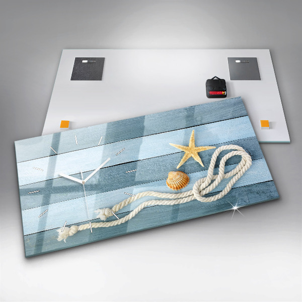 Zegar szklany poziomy Deski pasy i muszelka