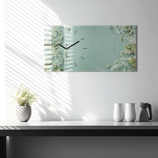 Zegar szklany poziomy Kwiaty delikatne