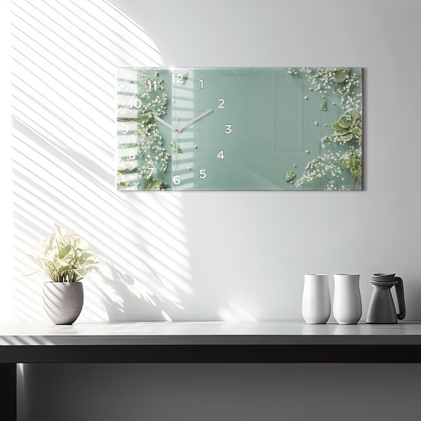 Zegar szklany poziomy Kwiaty delikatne
