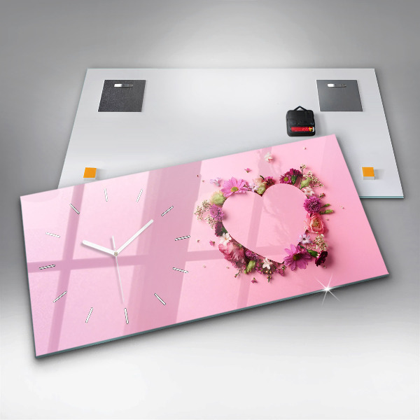 Zegar szklany poziomy Serce z kwiatów